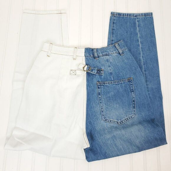 Free People x Sandrine Rose Wide Leg Color Block Retro Jeans in Milky Way - Picture 8 of 14